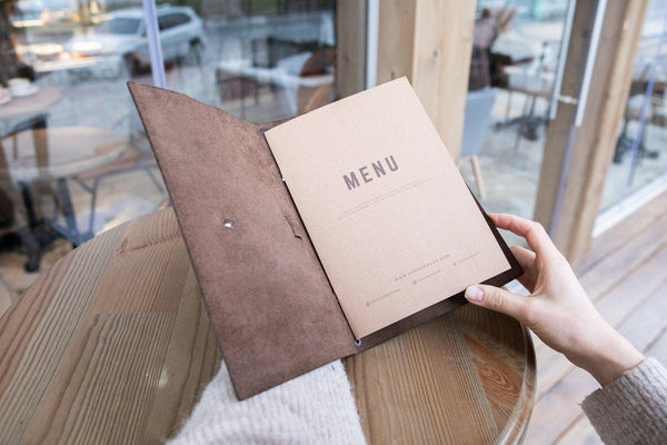 Olive Leather Menu Cover with Leather Belt for cafe