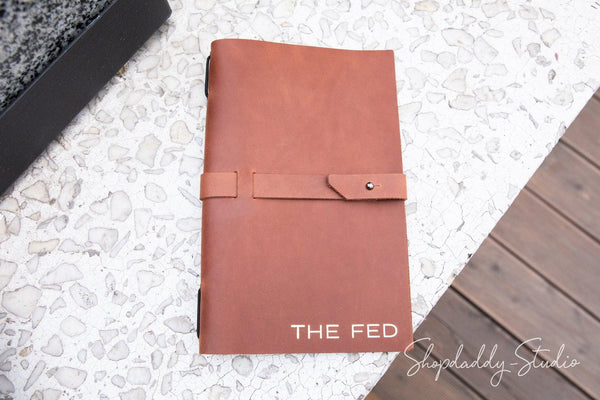 Brown Leather Menu Cover with Leather Belt for restaurant