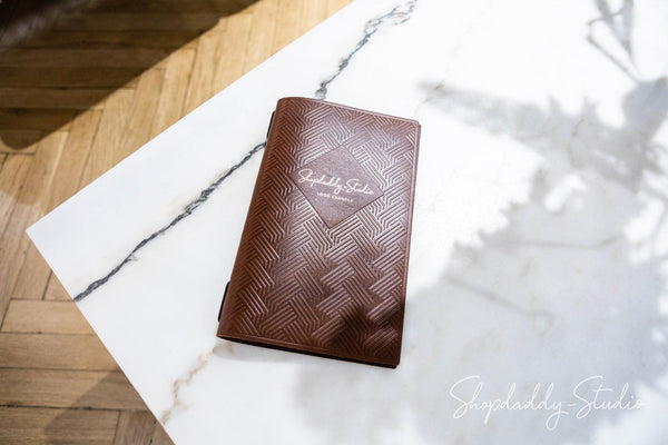 Elegant Brown Thick Leather Menu Cover with Pattern