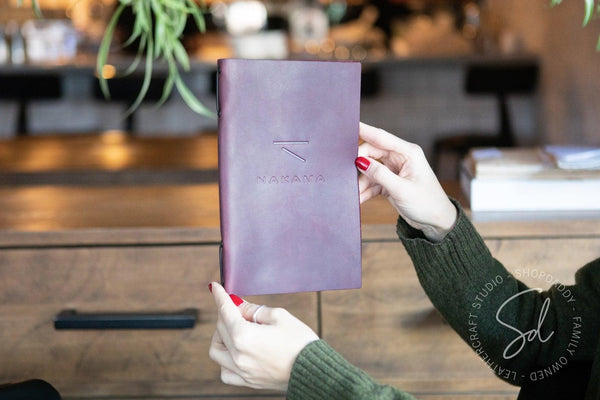 Stylish Purple Leather Menu Cover with Elastic Band