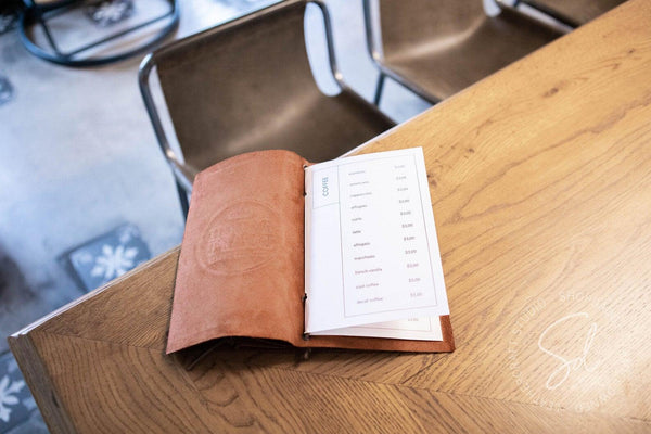 cafe Leather Menu Holder with Leather Lace