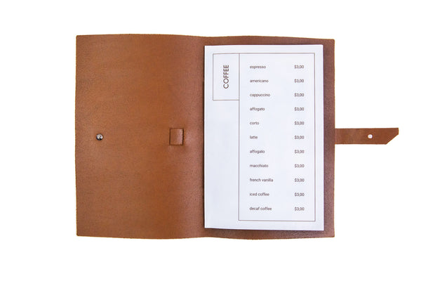 Restaurant Leather Menu Cover with Leather Belt