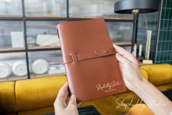 Brown Thick Leather Menu Holder with Leather Belt
