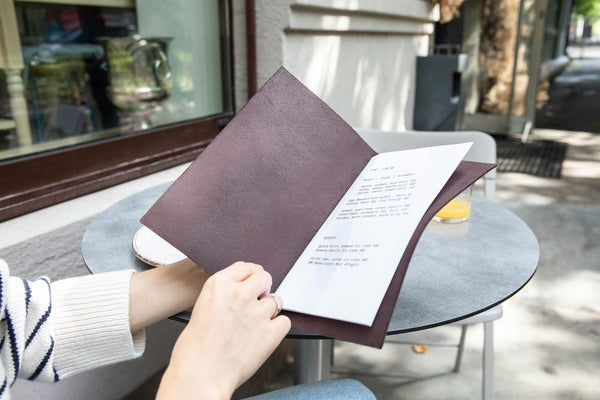 Dark Brown Leather Menu Cover with Pattern for restaurant