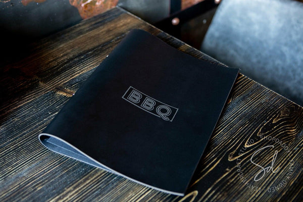Stylish Black Thick Leather Menu Cover with Rings Mechanism