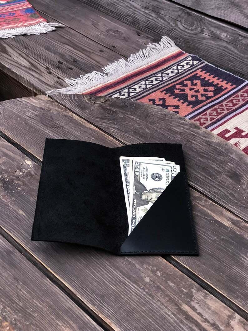 Personalized Black Leather Check Holder without Pen Loop