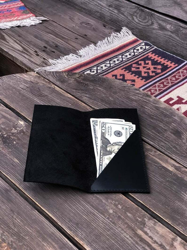 Personalized Black Leather Check Holder without Pen Loop
