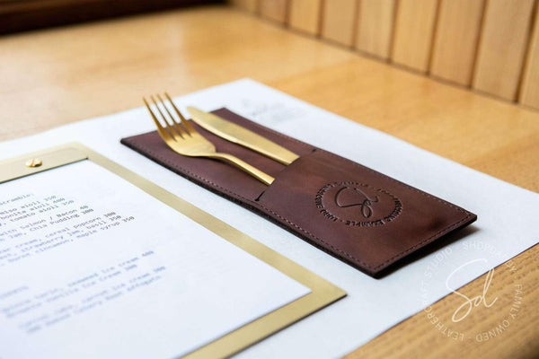 Stylish Brown Leather Cutlery Holder