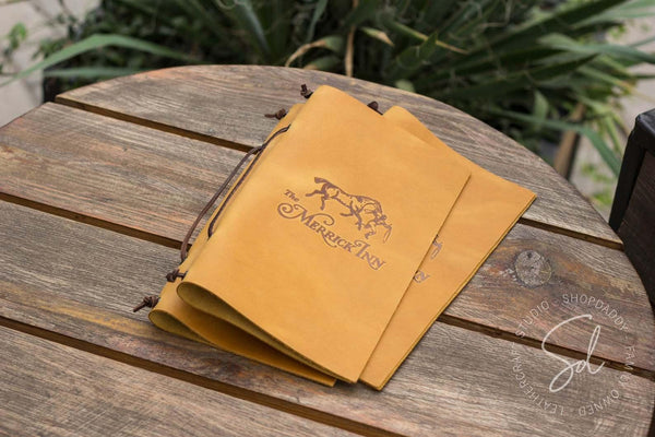 Personalized restaurant Leather Menu Cover with Leather Lace
