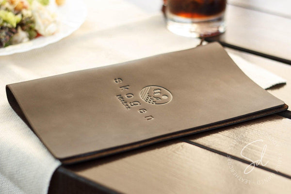 Chocolate Leather Menu Book with Leather Lace
