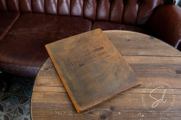Rusty Leather Menu Cover with Cork with logo