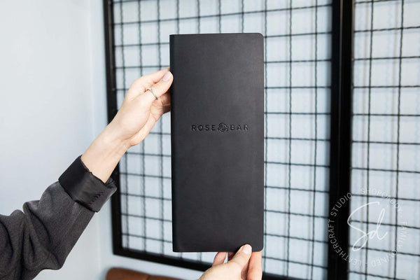 Black Leather Menu Folder with Cork for bar menu