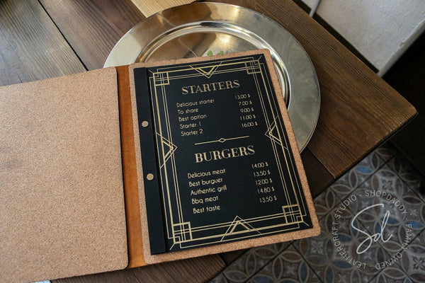 restaurant Rusty Leather Menu Cover with Cork