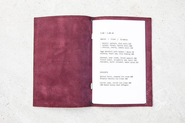 Purple Leather Menu Cover with Elastic Band for wine list