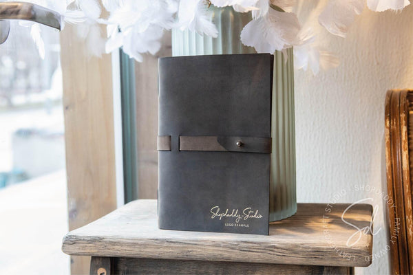 Olive Leather Menu Folder with Leather Belt