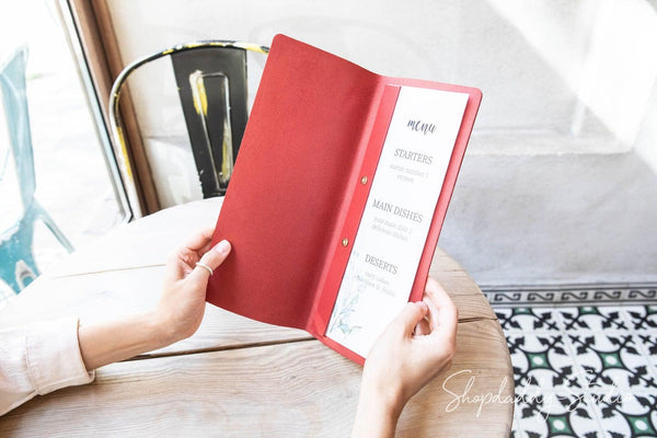 Red Thick Leather Menu Cover with Plank