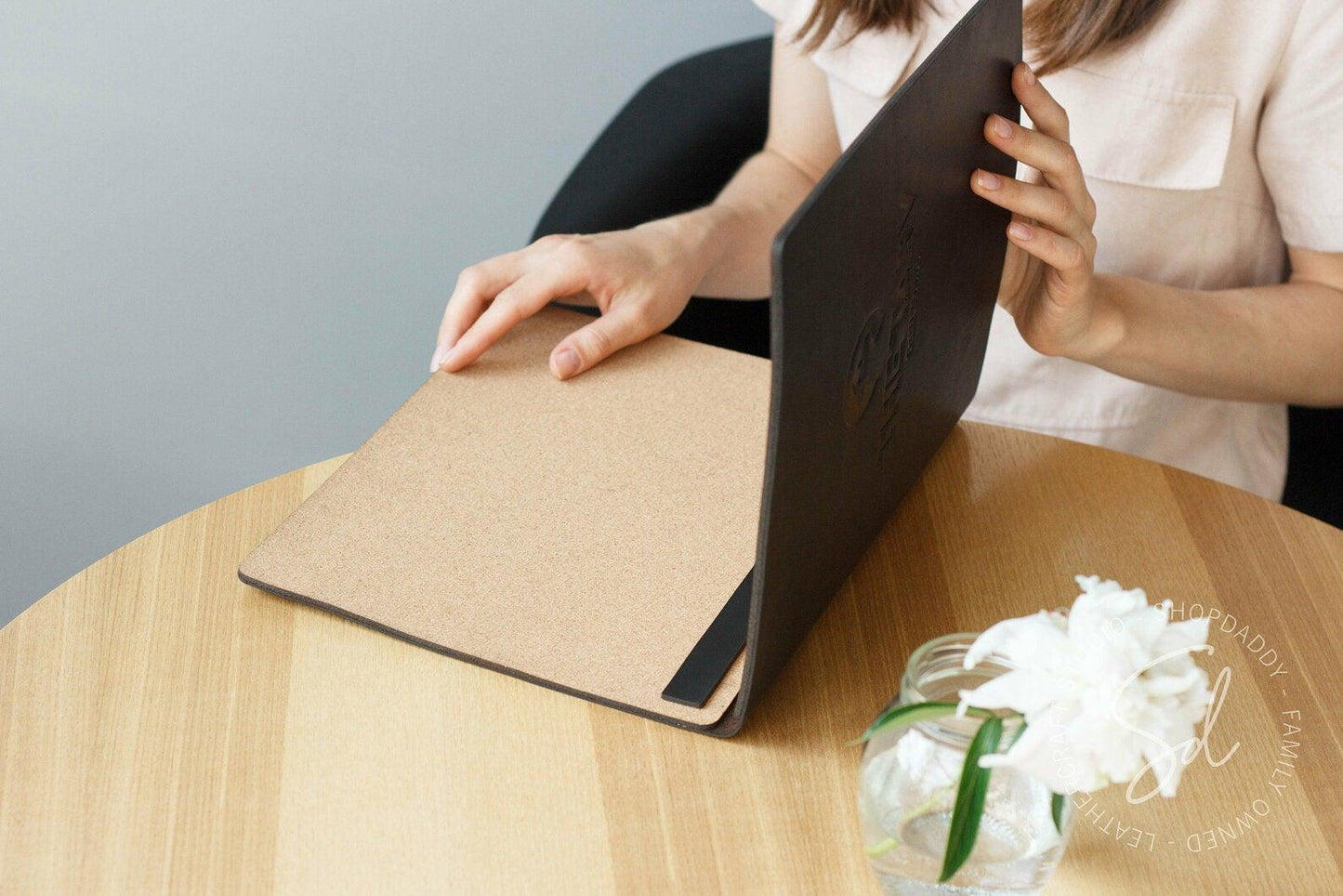 cafe Chocolate Leather Menu Folder with Cork