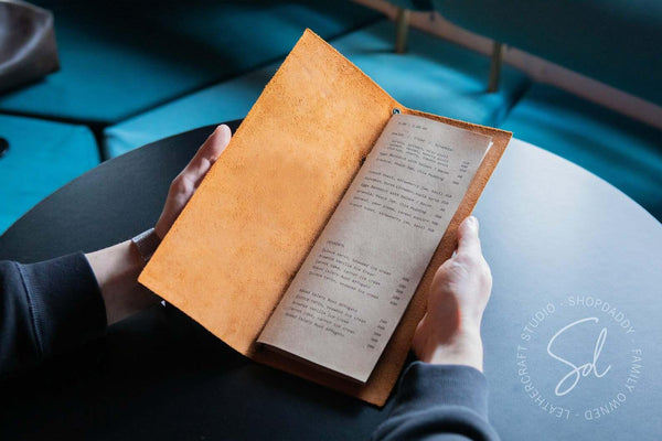 Rusty Leather Menu folder with Elastic Band
