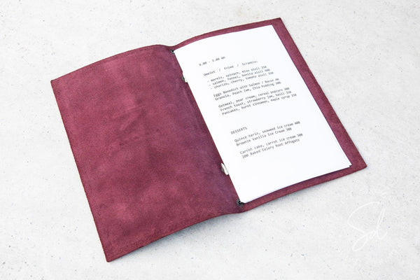 Personalized Purple Leather Menu Cover with Elastic Band