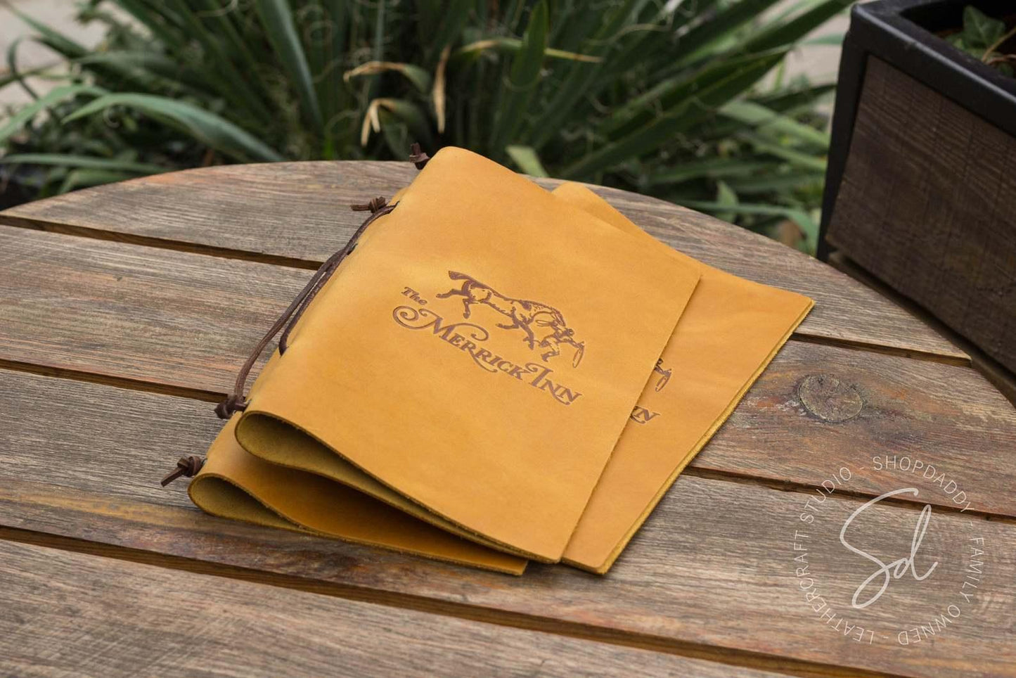 restaurant Leather Menu Cover with Leather Lace with personalization