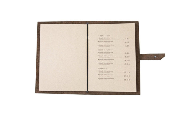 cafe guest Olive Leather Menu Cover with Leather Belt