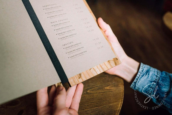 restaurant wooden menu holder 8.5x5.5 shopdaddy studio