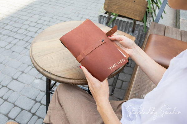 restaurant Brown Leather Menu Cover with Leather Belt