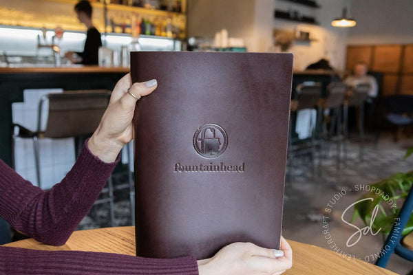 restaurant guest Dark Brown Thick Leather Menu Cover with Steel Rings