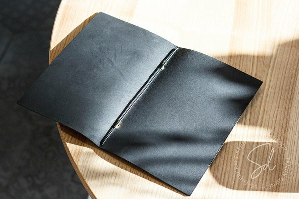 restaurant guest Black Thick Leather Menu Holder with Elastic Band