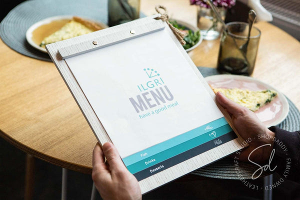 restaurant Boho White Menu Board with Rope