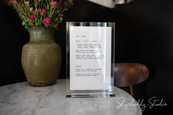 table acrylic menu sign stand board shopdaddy studio