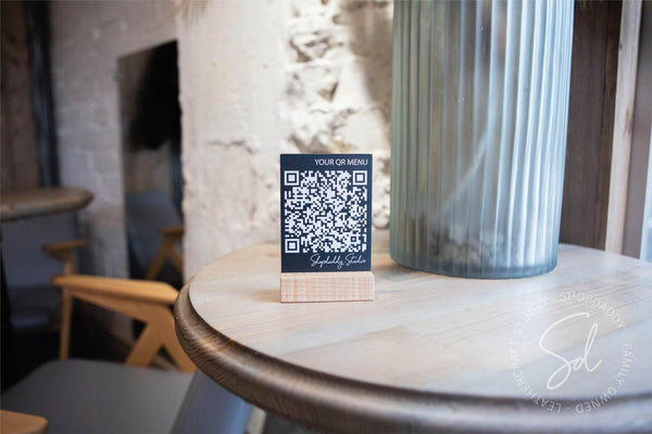 wooden QR code menu holder shopdaddy studio