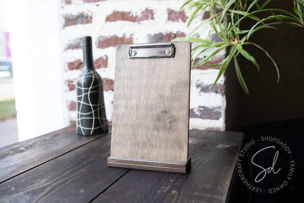 Walnut Angled Wooden Table Tent with Clip