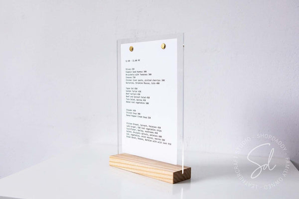bar touchless Acrylic Table Menu Stand with wooden base