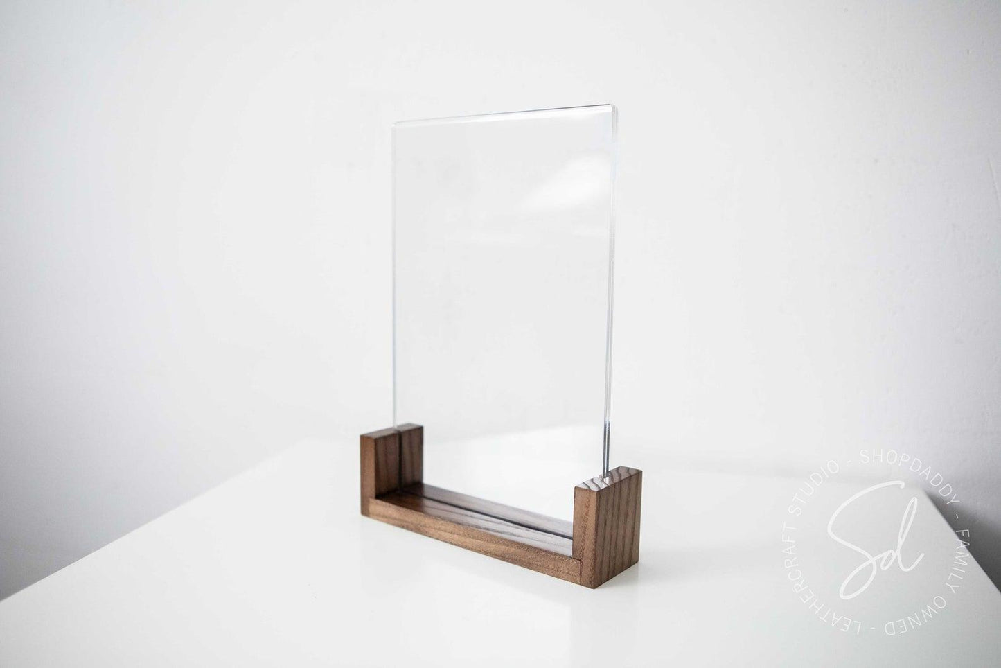 Minimalist Walnut Wooden/Acrylic Table Top Menu Stand
