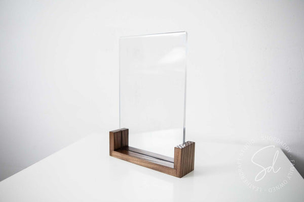 Minimalist Walnut Wooden/Acrylic Table Top Menu Stand