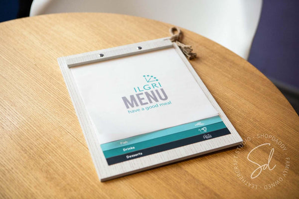 Boho White Menu Board with Rope for bar