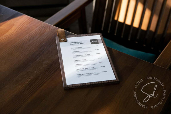 restaurant Menu Board with Leather Loop