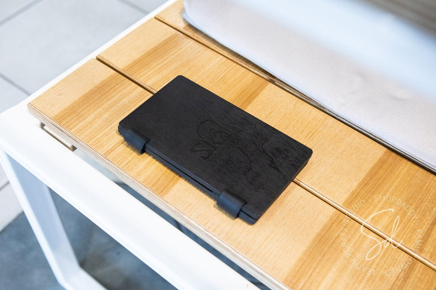 Wood Guest Check Presenter with Leather Pocket on Screws