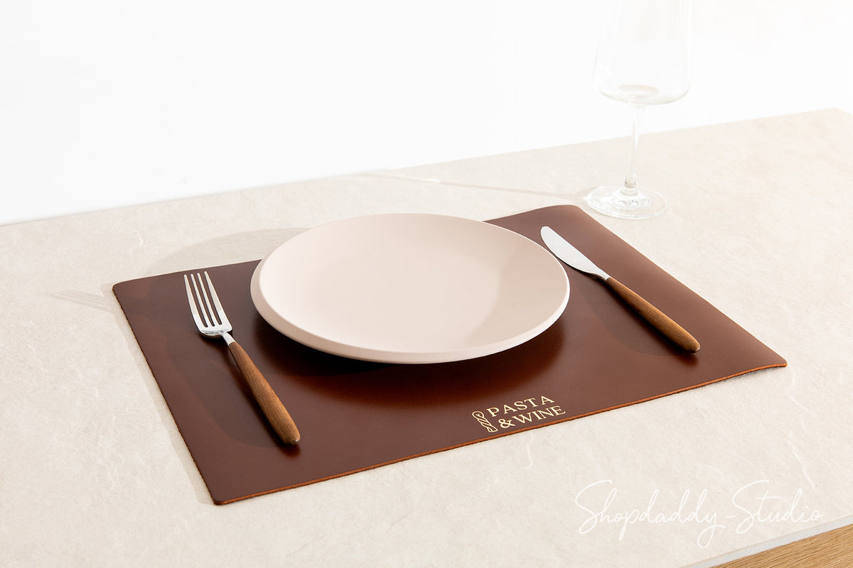 Personalized Brown Thick Leather Table Dining Placemat