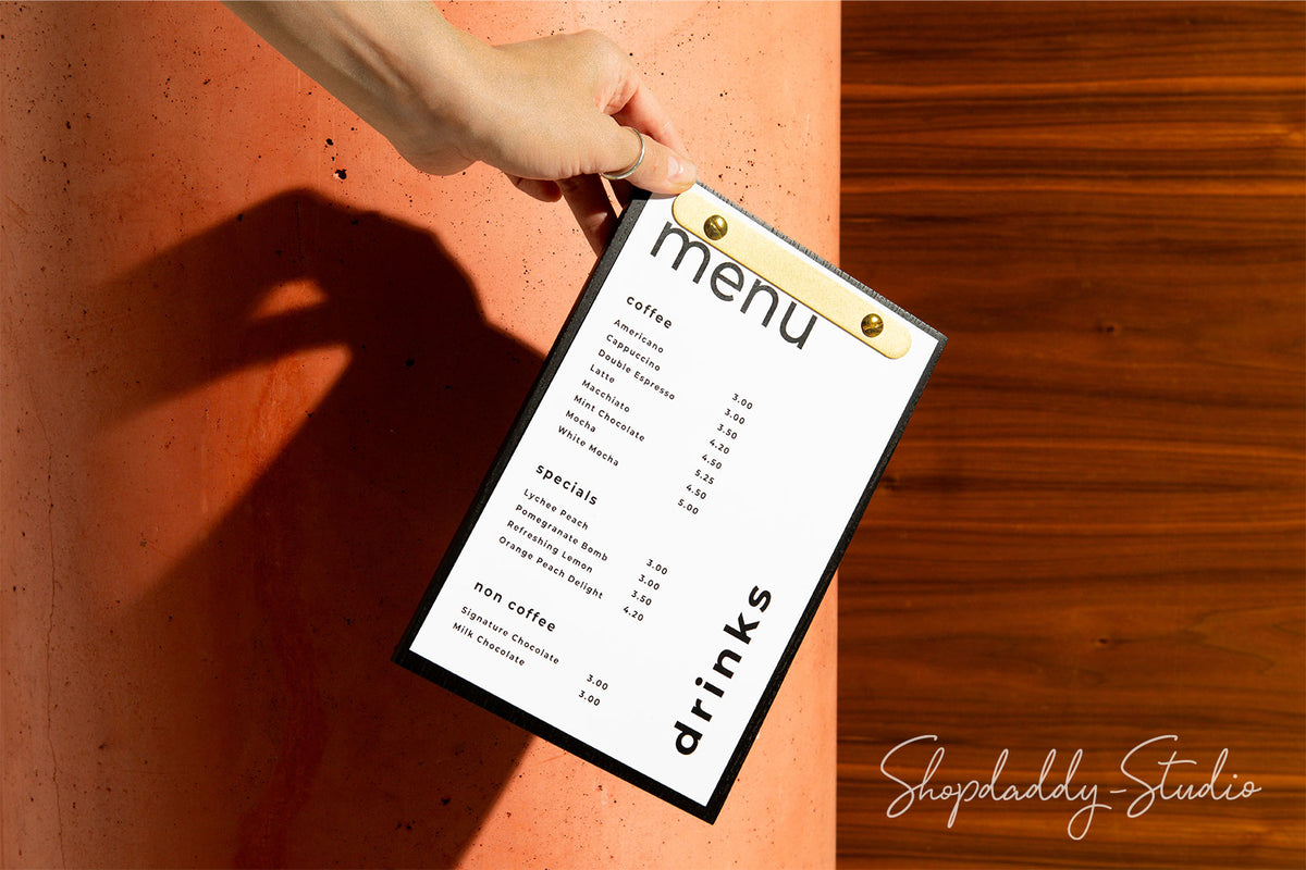 Ashwood Menu Holder with Rounded Brass Plank
