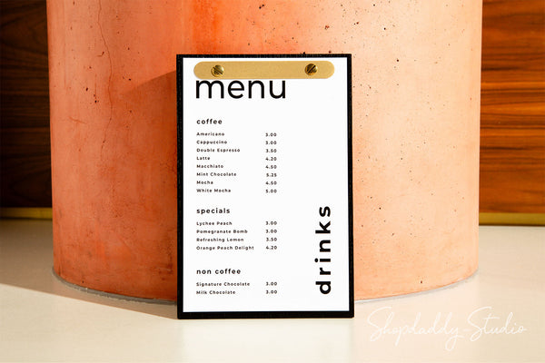 Ashwood Menu Holder with Rounded Brass Plank