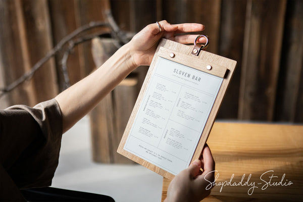 Lacquer Ashwood Menu Board with Metal Ring