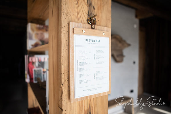 Lacquer Ashwood Menu Board with Metal Ring
