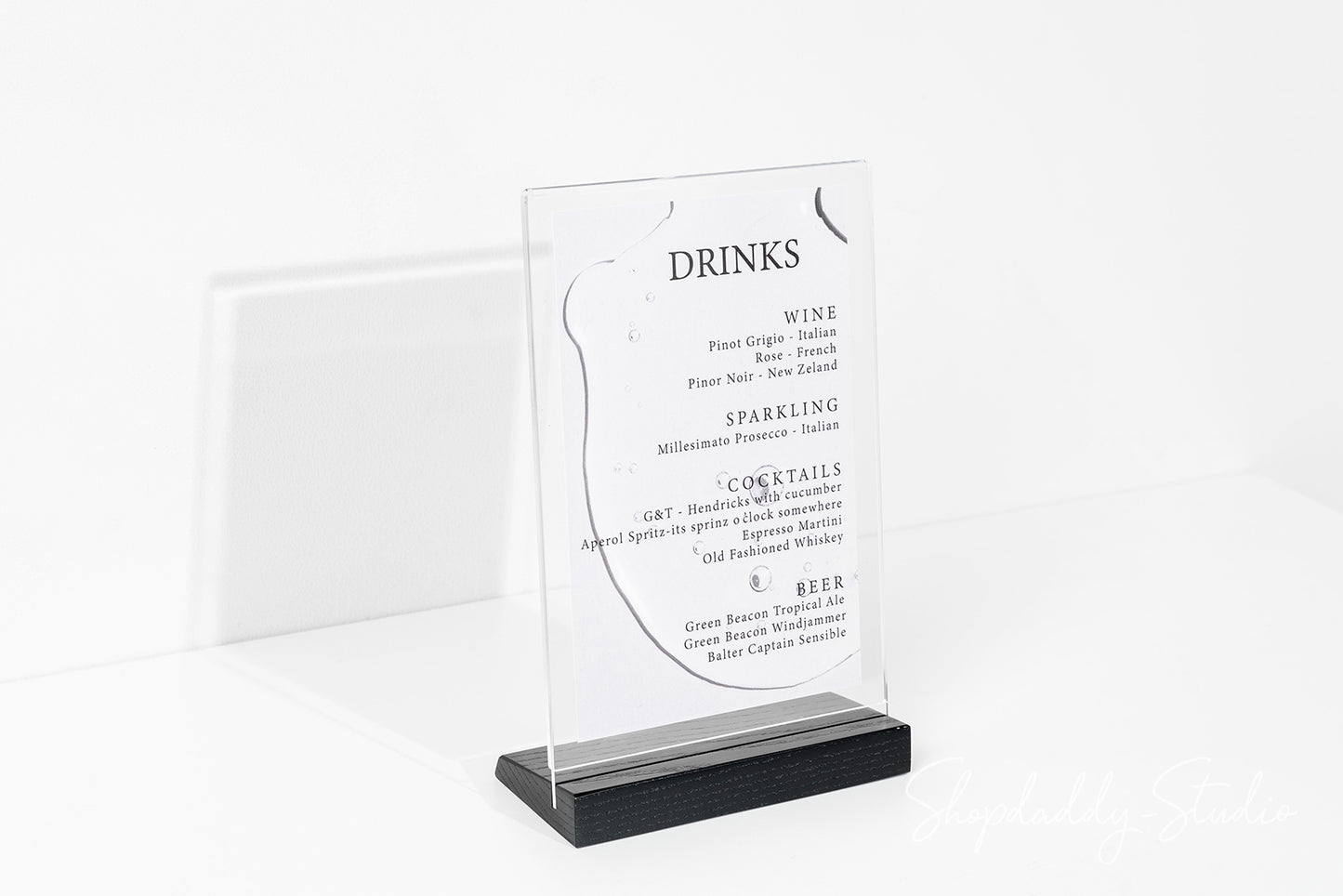 Acrylic Menu Display Stand with Black Wooden Inclined Stand for reception