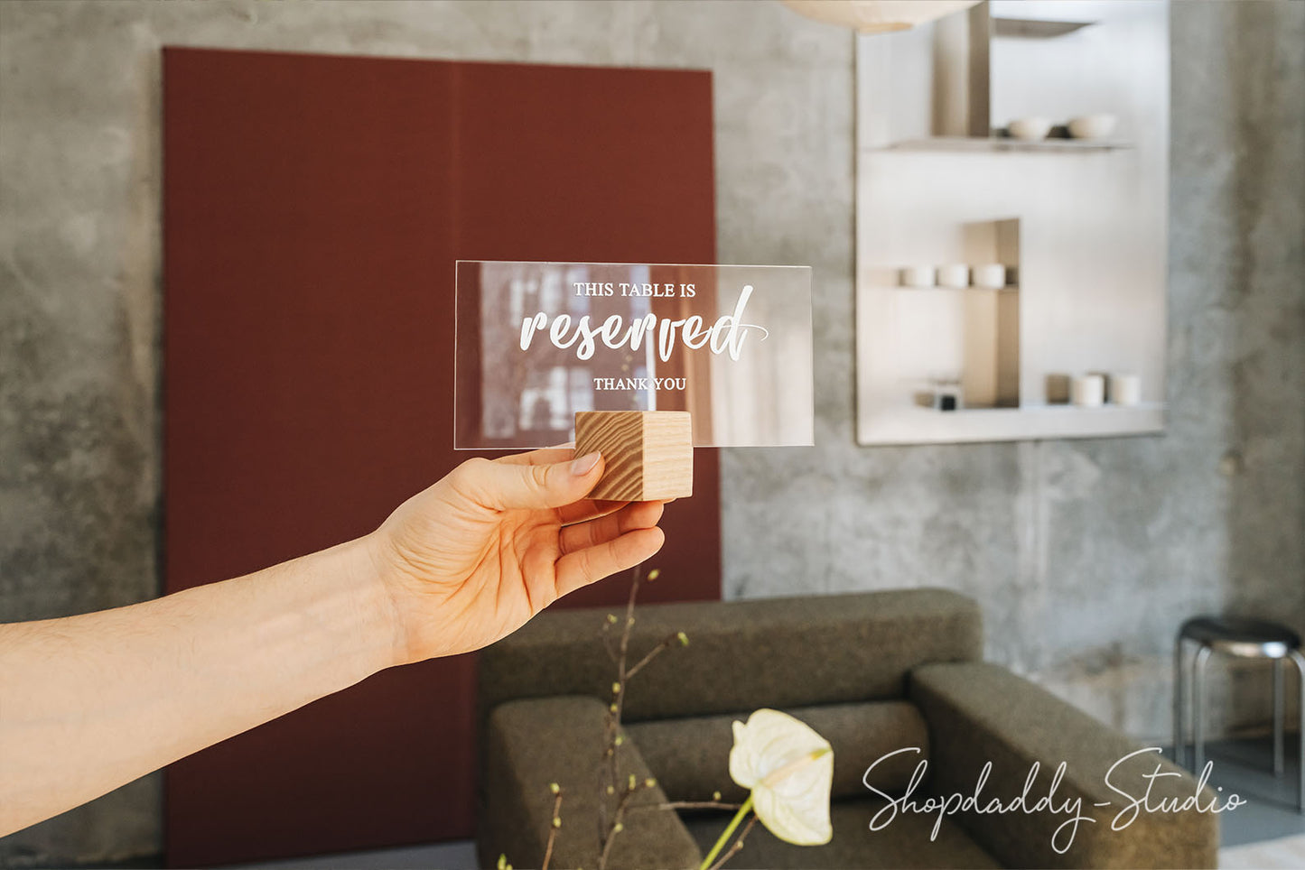 Acrylic Reservation Sign With Cube Wooden Stand for wedding