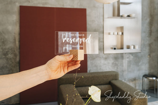 Acrylic Reservation Sign With Cube Wooden Stand for wedding