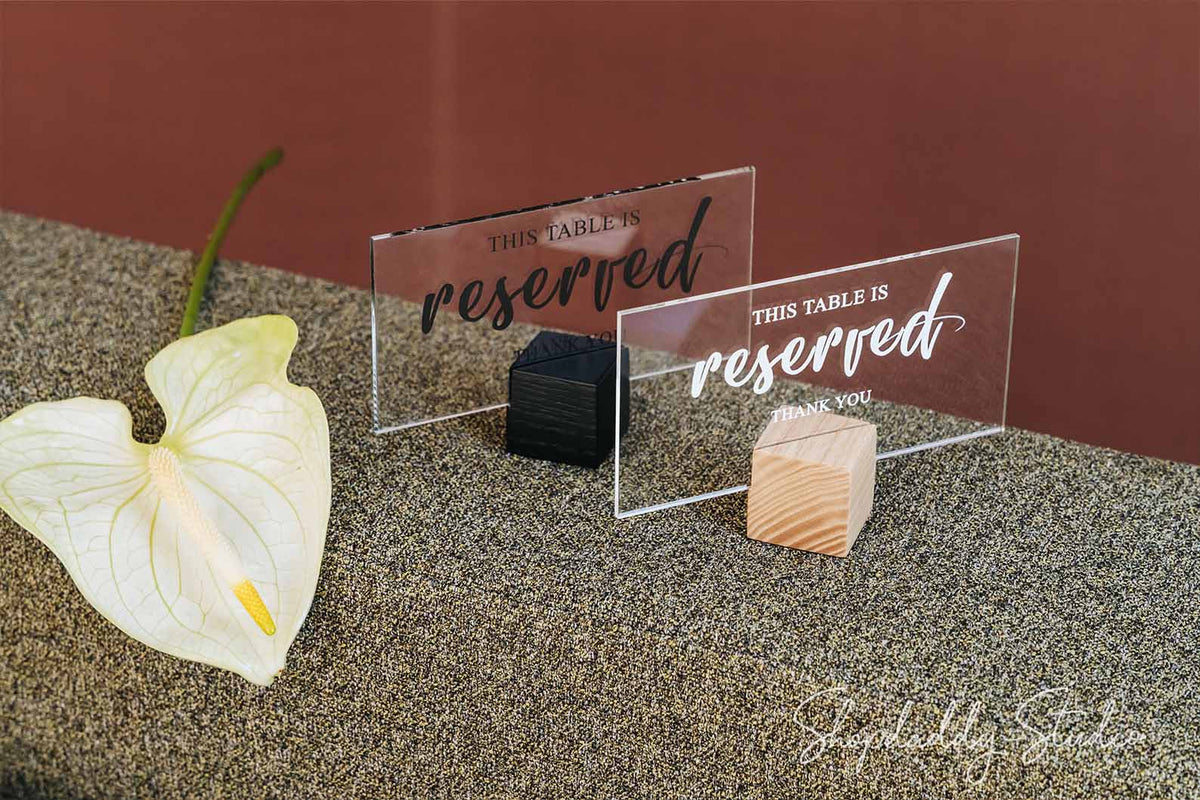 Acrylic Reserved Sign With Cube Wooden Stand