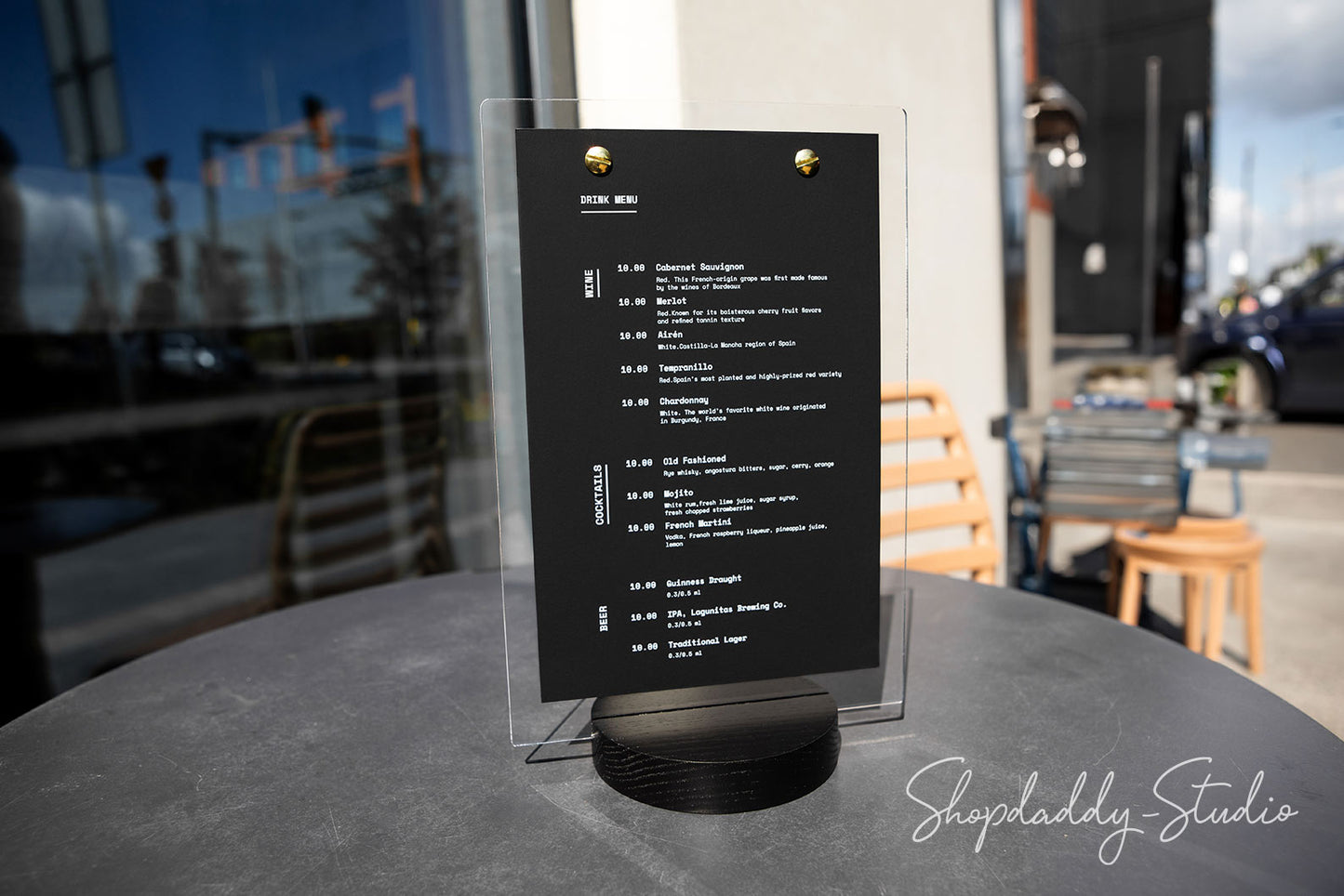 Acrylic TableTop Display with Wooden Black Round Stand