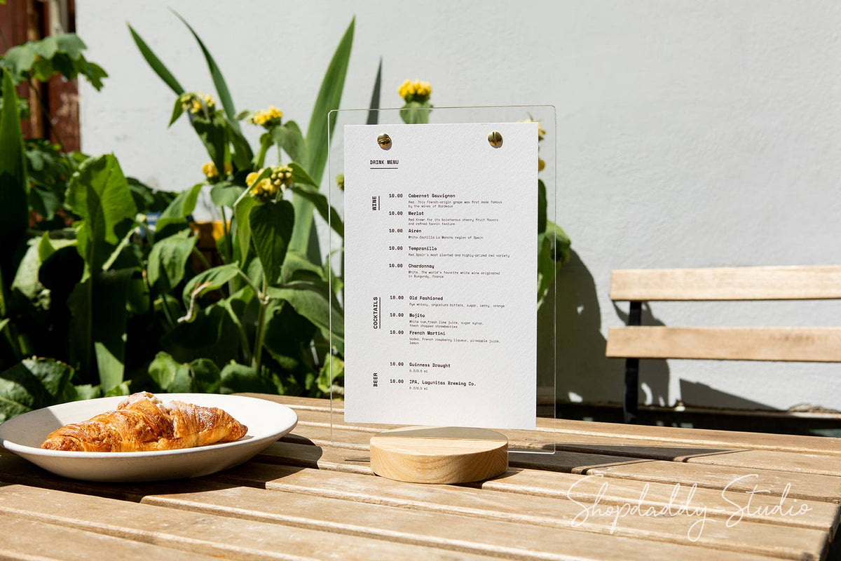 Acrylic TableTop Display with Wooden Lacquer Round Stand